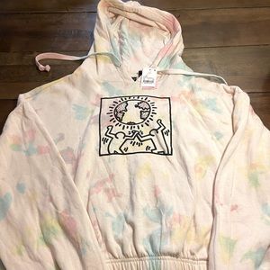 Keith Hering woman’s large crop tie dye hoodie sweater shirt - new with tags